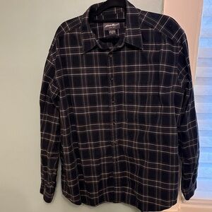 Eddie Bauer Men's Black & White Plaid Button-Down Shirt
